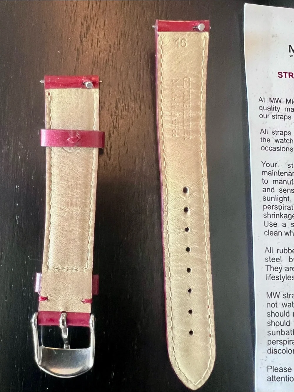 Michele Glossy Red Patent Leather Watch Strap with Silver Buckle